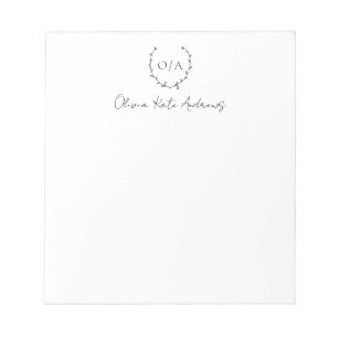 Einfacher klassischer Monogrammkranz Elegant Notizblock