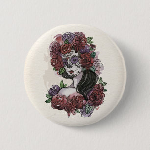 Einfacher Knopf Hand-drawn Dia de Los Muertos Button