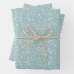 Einfacher Küsten-Leuchtturm-Kompass Nautilus Geschenkpapier Set