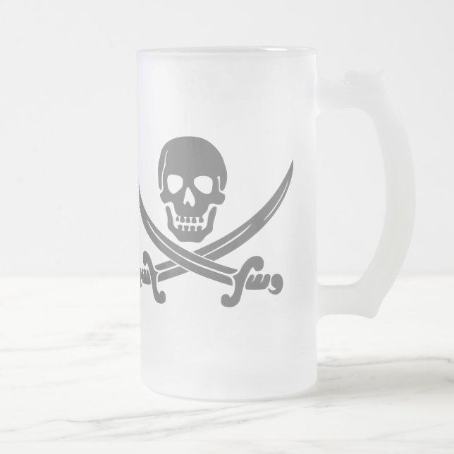 Einfacher lächelnder Piraten-Schädel mit Mattglas Bierglas (Rechts)