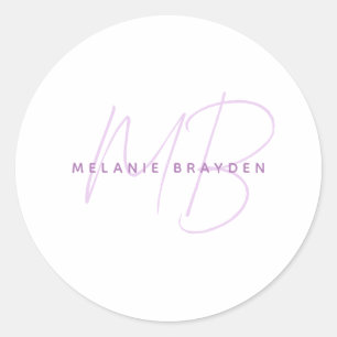 Einfacher Lavendel Minimalistischer Name für zwei  Runder Aufkleber