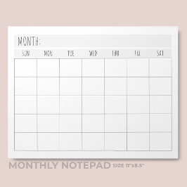 Einfacher leerer monatlicher Kalender-Gitter-Plane Notizblock