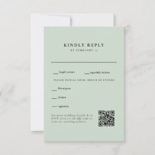 Einfacher Light Sage Hochzeits-QR-Code-RSVP RSVP Karte