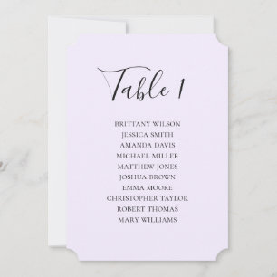 Einfacher lila Hochzeitssitzplan. Moderne Schrift Einladung