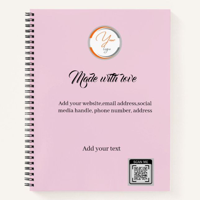 Einfacher Logo-QR-Code Business Pink Notizbuch (Vorderseite)