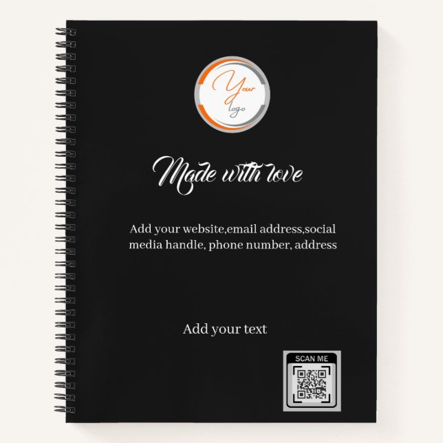 Einfacher Logo-QR-Code Business weiß Notizbuch (Vorderseite)