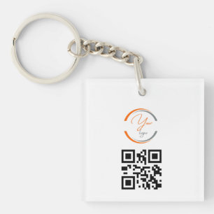 Einfacher Logo QR Code Business Weiß Schlüsselanhänger