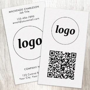 Einfacher Logo-Text-QR-Code im vertikalen Format Visitenkarte