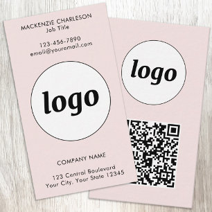 Einfacher Logo-Text-QR-Code Vertikal Blush-Pink Visitenkarte