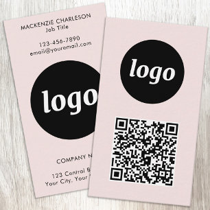 Einfacher Logo-Text-QR-Code Vertikal Rosé Visitenkarte