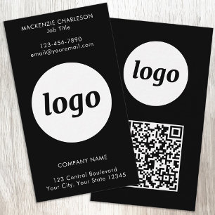 Einfacher Logo-Text-QR-Code Vertikal Schwarz Visitenkarte