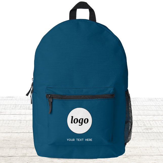 Einfacher Logo-Text Werbeaktion Aquamarin grün Bedruckter Rucksack (Simple logo with custom text business branding promotional teal green backpack bag)