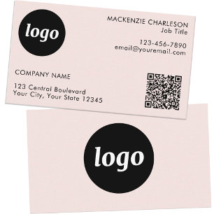 Einfacher Logo- und Text-QR-Code Blush-Pink Visitenkarte