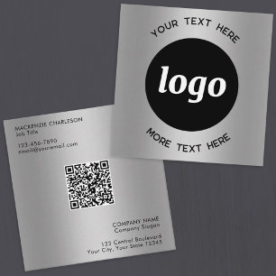 Einfacher Logo- und Text-QR-Code Silber Quadratische Visitenkarte