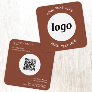 Einfacher Logo und Text QR-Code Terrakotta Quadratische Visitenkarte