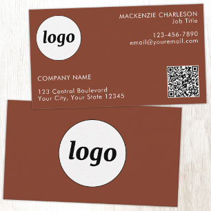 Einfacher Logo und Text QR Code Terrakotta Visitenkarte