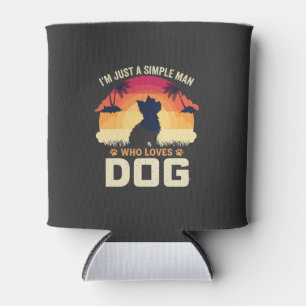 Einfacher Mann, der Hunde-Silhouette-Sonnenunterga Dosenkühler