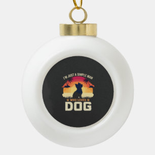 Einfacher Mann, der Hunde-Silhouette-Sonnenunterga Keramik Kugel-Ornament