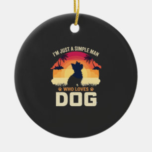 Einfacher Mann, der Hunde-Silhouette-Sonnenunterga Keramik Ornament