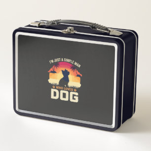 Einfacher Mann, der Hunde-Silhouette-Sonnenunterga Metall Brotdose