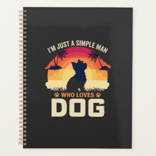 Einfacher Mann, der Hunde-Silhouette-Sonnenunterga Planer