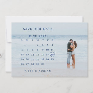 Einfacher marineblauer Fotokalender Hochzeit Save The Date