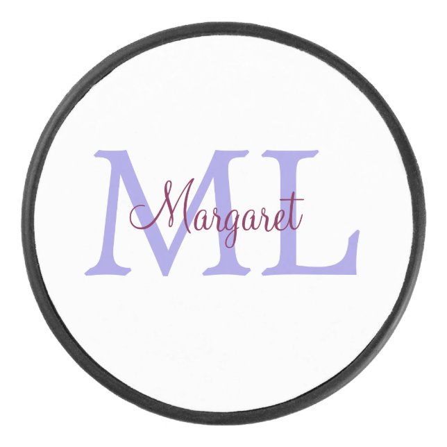 einfacher minimaler Name Monogramm rosa roter Wurf Eishockey Puck (Vorderseite)
