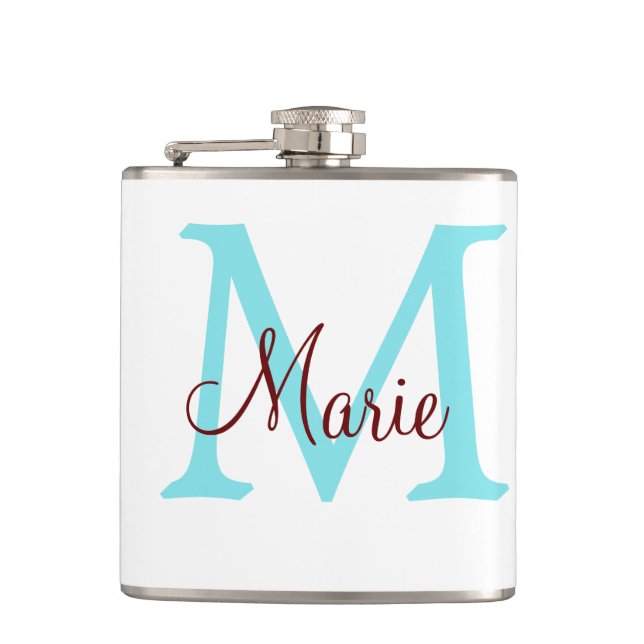 einfacher minimaler Name Monogramm rosa roter Wurf Flachmann (Vorderseite)