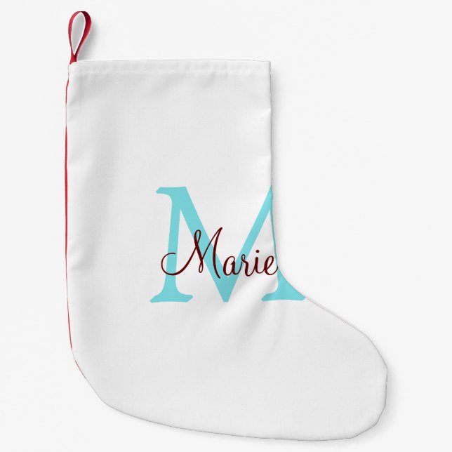 einfacher minimaler Name Monogramm rosa roter Wurf Kleiner Weihnachtsstrumpf (Vorderseite)