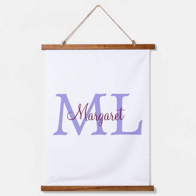 einfacher minimaler Name Monogramm rosa roter Wurf Wandteppich Mit Holzrahmen (Vorderseite)