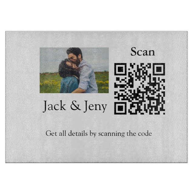 Einfacher minimaler Q R-Code Foto Name Text Throw  Schneidebrett (Vorderseite)