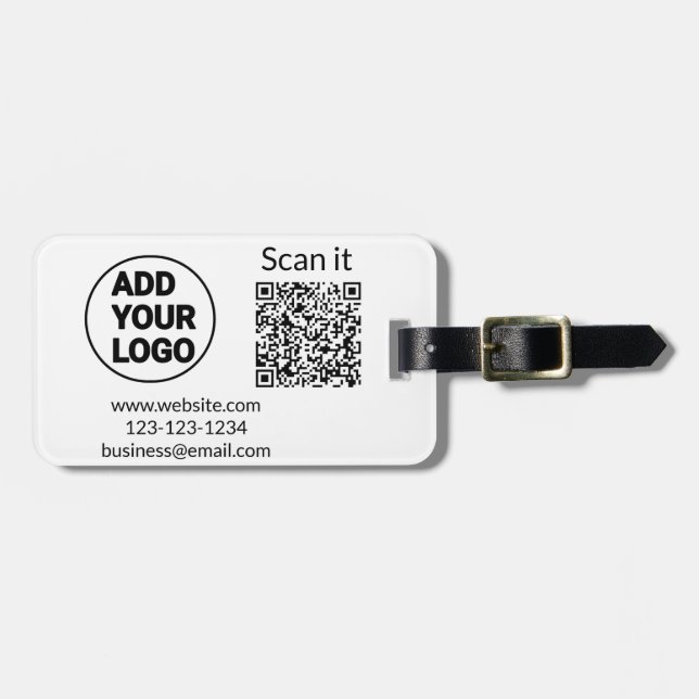 Einfacher minimaler q r Code Hinzufügen Logo Scan- Gepäckanhänger (Vorderseite horizontal)