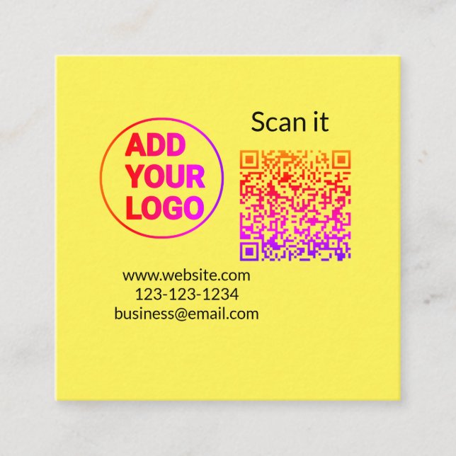 Einfacher minimaler q r Code Hinzufügen Logo Scan- Quadratische Visitenkarte (Vorderseite)