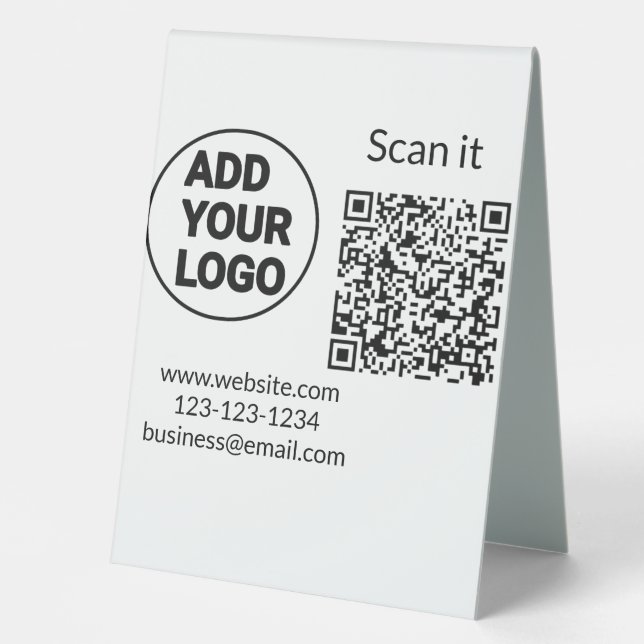 Einfacher minimaler q r Code Hinzufügen Logo Scan- Tischaufsteller (Vorderseite)