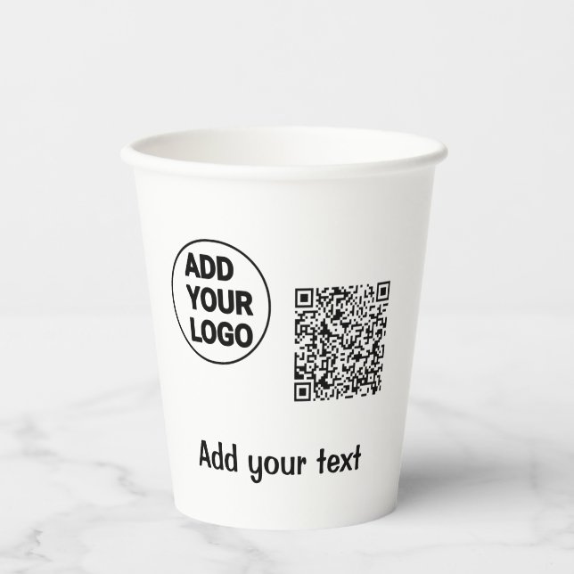 Einfacher minimaler QR-Code-Logo-Scan-Code-Name te Pappbecher (Vorderseite)