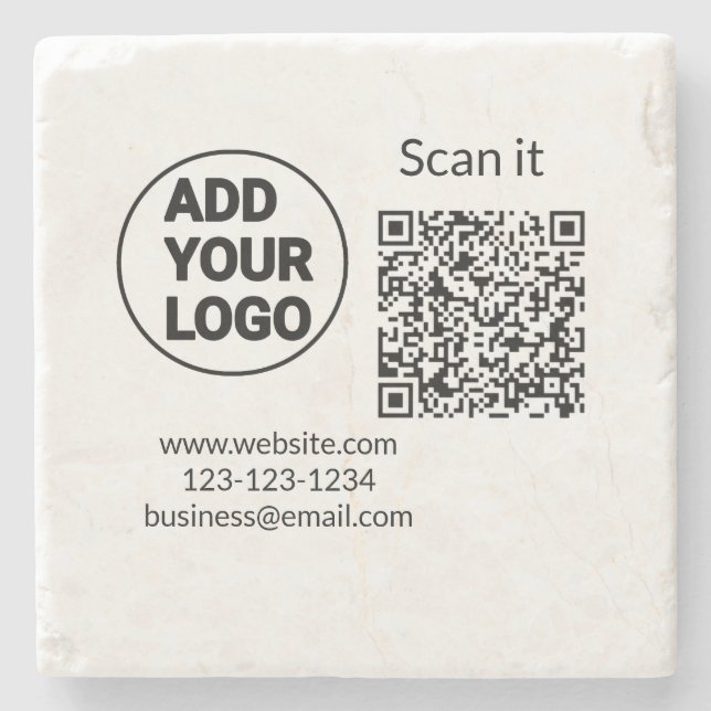 Einfacher minimaler QR-Code-Logo-Scan-Code-Name wi Steinuntersetzer (Vorderseite)
