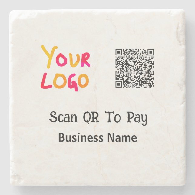 Einfacher minimaler QR-Code zum Bezahlen Logo Firm Steinuntersetzer (Vorderseite)