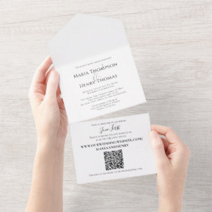 Einfacher minimalistischer Hochzeits-QR-Code mit A All In One Einladung