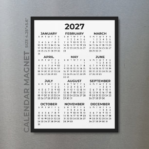 Einfacher minimalistischer Magnetkalender 2027 Magnetkarte