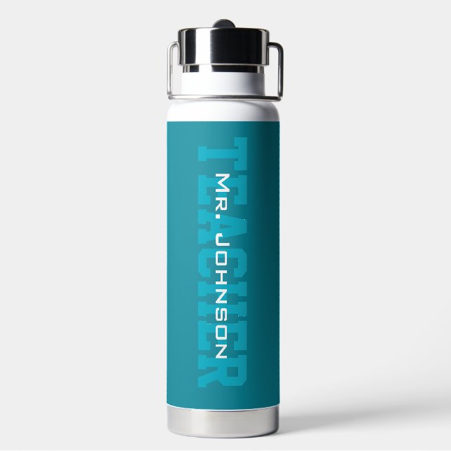 Einfacher moderner blauer Lehrer Trinkflasche (Hinten)