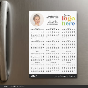 Einfacher moderner Foto-Logo-Kalender 2027 Magneti Magnetkarte