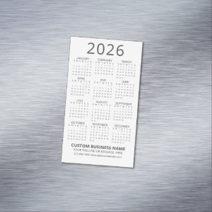 Einfacher moderner weißer Kalender 2026 Magnetische Visitenkarte