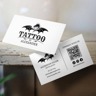 Einfacher moderner weißer Tattoo-Künstler-Drache Q Visitenkarte