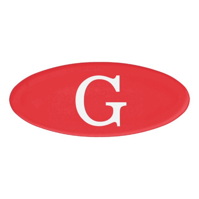 Einfacher Monogramm-Initialenbuchstabe Rot Weiß Namenschild (Vorderseite)