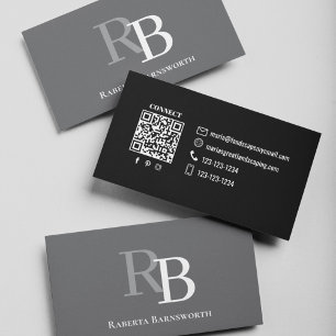 Einfacher Monogramm-QR-Code Grau Verbinde dich m Visitenkarte