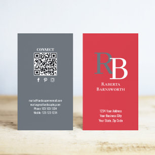 Einfacher Monogramm-QR-Code Rot Verbinde dich mi Visitenkarte