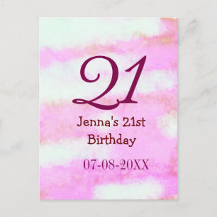 Einfacher Name Datum 21. Geburtstag Pastell Rosa G Postkarte