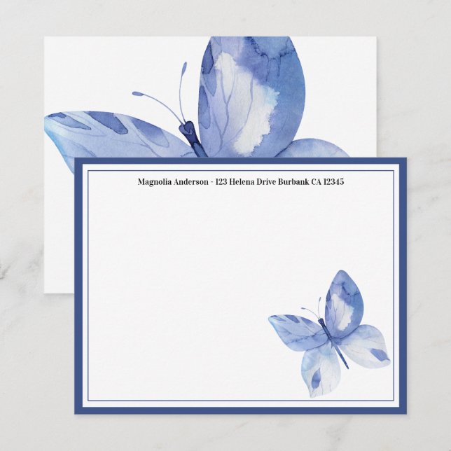 Einfacher Name des Blauen Schmetterlings Mitteilungskarte (Vorne/Hinten)