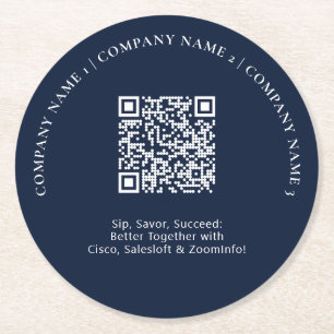 Einfacher Navyblauer Geschäftslogo-QR-Code Werbear Runder Pappuntersetzer