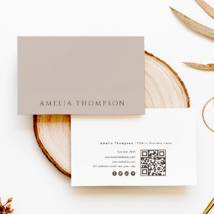 Einfacher neutraler Beige-Professioneller QR-Code Visitenkarte